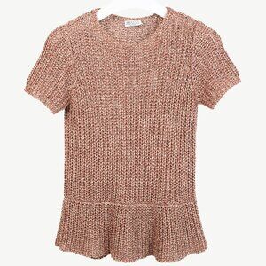 Brunello Cucinelli Salmon Chunky Cotton-Knit Short-Sleeve Sweater